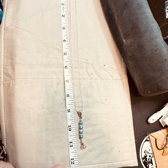 925 Sterling Silver Chain w/Blue Beads Crystal Rondelle’s & Om Charm Hand Made - Picture 9 of 13